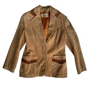 Vintage 70s Brown Tan Suede Leather Blazer Jacket MS Collectibles Boho Small